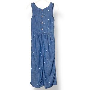 Mini Boden‎ Girl’s Chambray Jumpsuit 9 10 sleeveless embroidered floral daisy